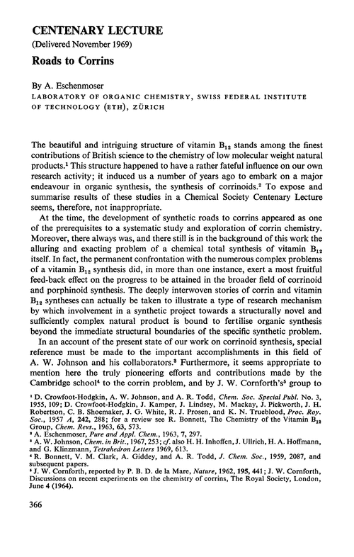 Centenary Lecture. (Delivered november 1969). Roads to corrins