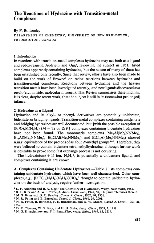 The reactions of hydrazine with transition-metal complexes