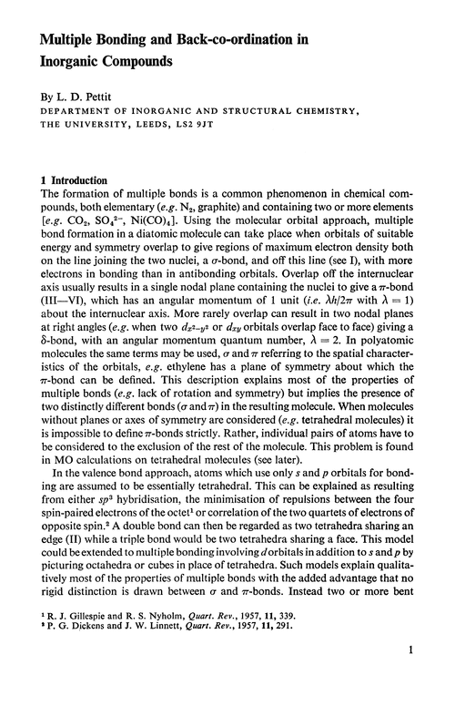 Multiple bonding and back-co-ordination in inorganic compounds