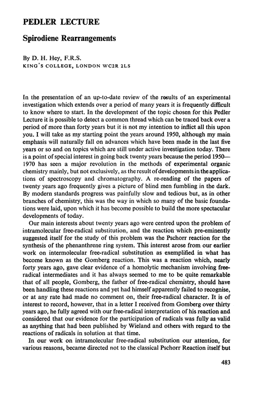 Pedler lecture. Spirodiene rearrangements