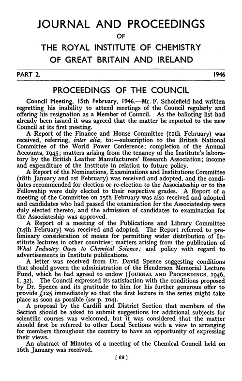 Journal and Proceedings of the Royal Institute of Chemistry of Great Britain and Ireland. Part 2. 1946