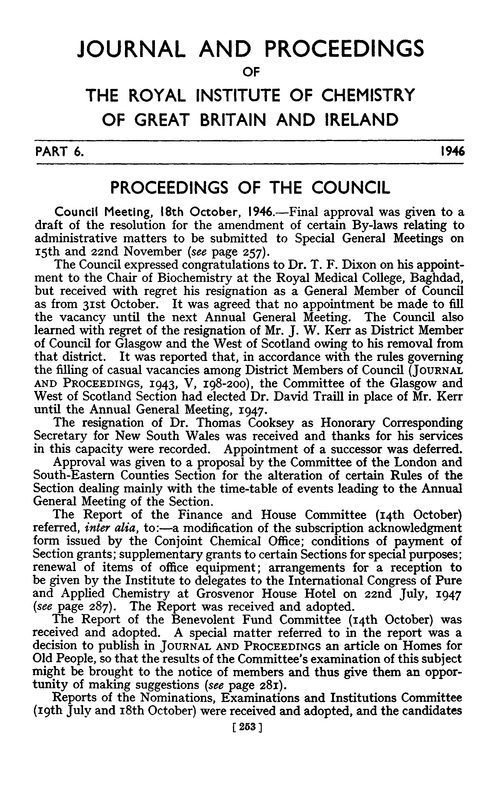 Journal and Proceedings of the Royal Institute of Chemistry of Great Britain and Ireland. Part 6. 1946