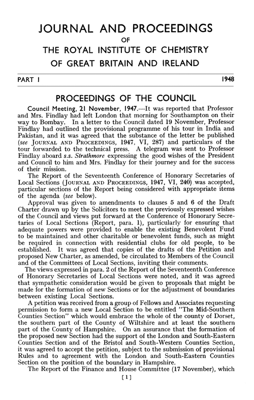 Journal and Proceedings of the Royal Institute of Chemistry of Great Britain and Ireland. Part I. 1948