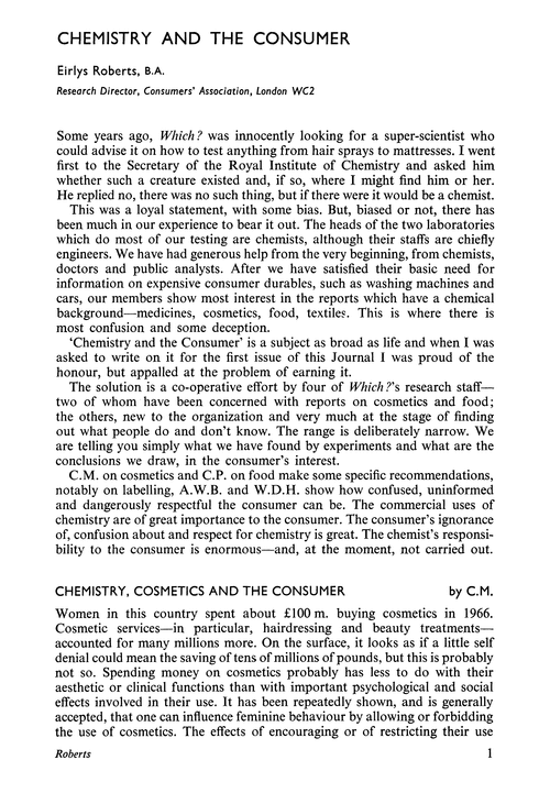 Chemistry and the Consumer