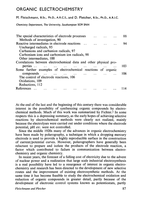 Organic electrochemistry Royal Institute of Chemistry, Reviews (RSC