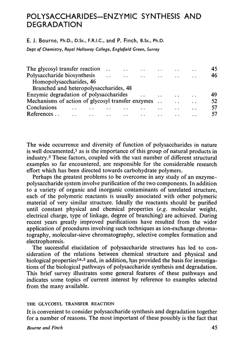 Polysaccharides—enzymic synthesis and degradation