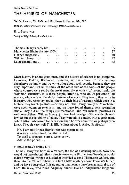 Sixth Grove Lecture. The Henrys of Manchester