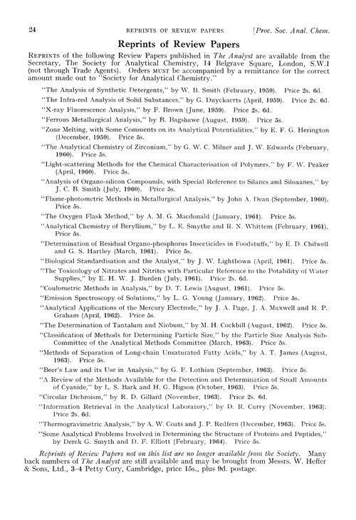 Reprints Of Review Papers Proceedings Of The Society For Analytical 