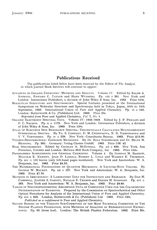 Publications received