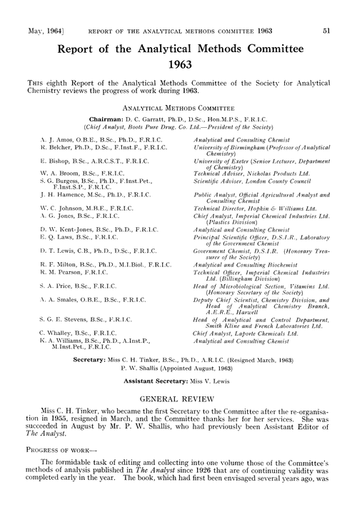 Report Of The Analytical Methods Committee 1963 Proceedings Of The Society For Analytical Chemistry Rsc Publishing