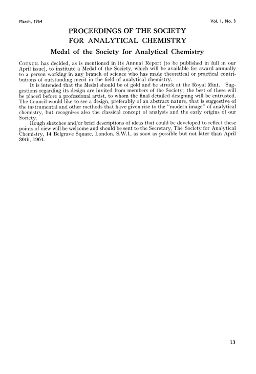 Medal of the Society for Analytical Chemistry