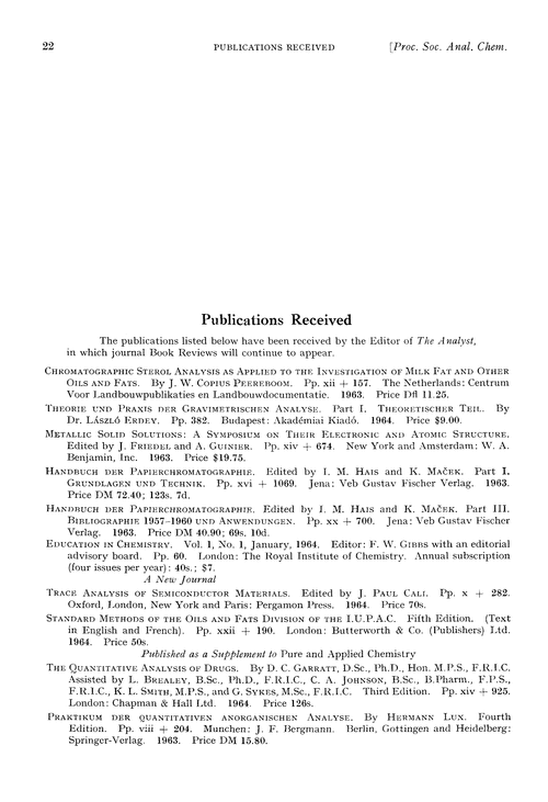 Publications received