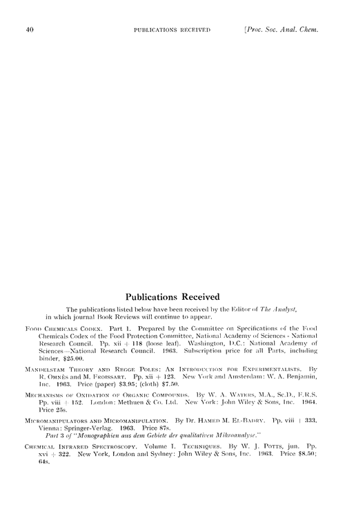 Publications received