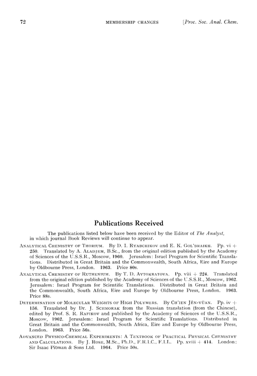 Publications received