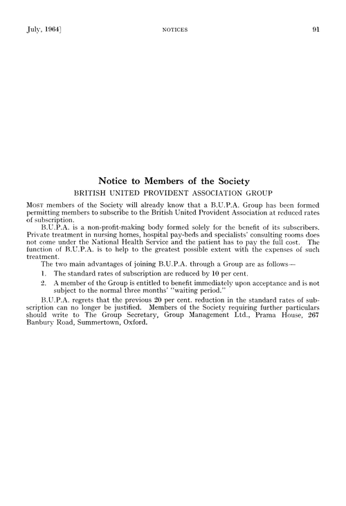 Notice to members of the Society. British United Provident Association Group