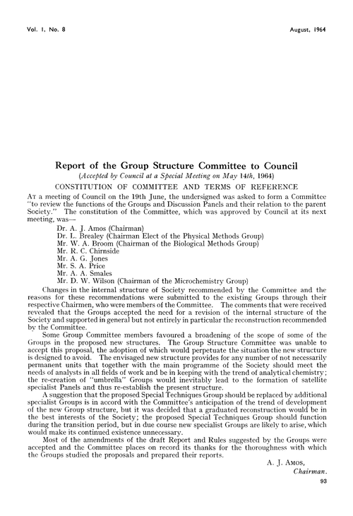 Report of the Group Structure Committee to Council