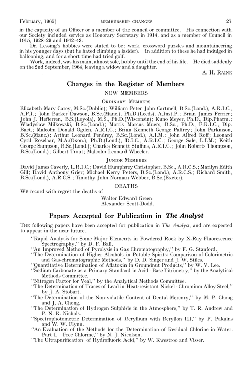 Changes in the register of members