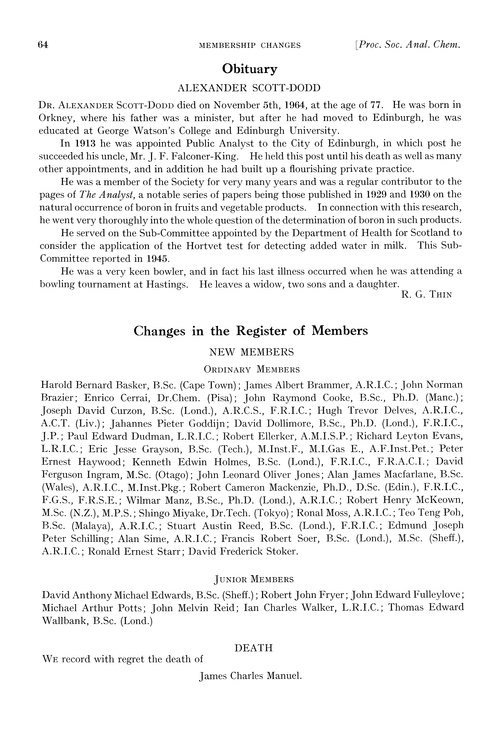 Changes in the register of members