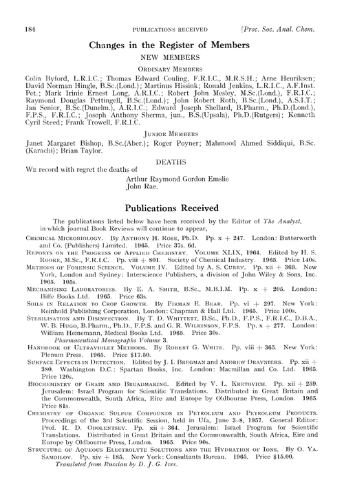 Publications received