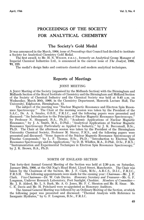 The Society's gold medal