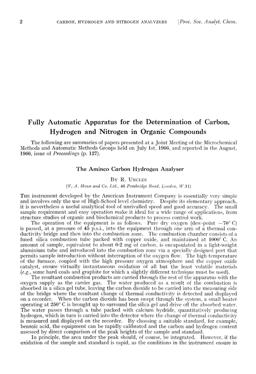 Fully automatic apparatus for the determination of carbon, hydrogen and nitrogen in organic compounds