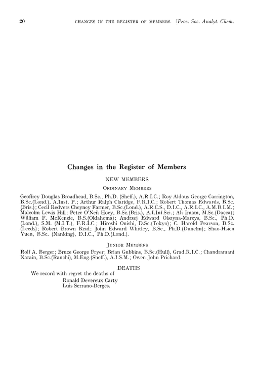 Changes in the register of members
