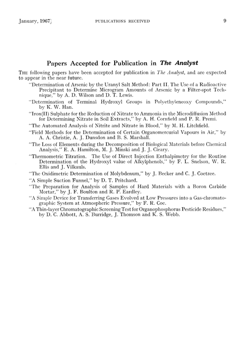 Papers accepted for publication in The Analyst