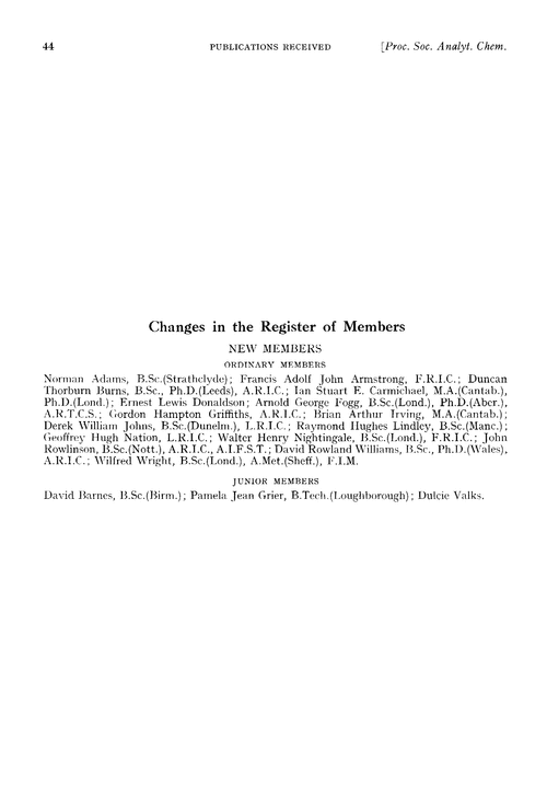 Changes in the register of members