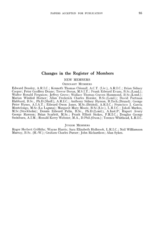 Changes in the register of members