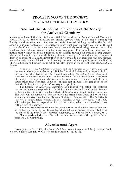 Sale and distribution of publications of the Society for Analytical Chemistry