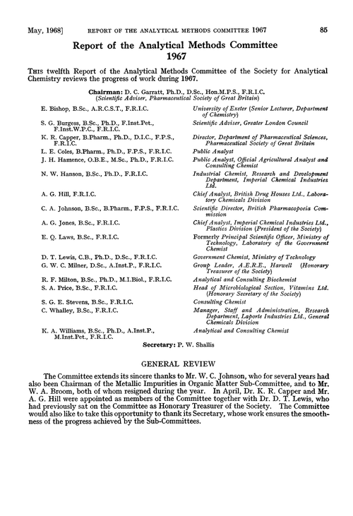 Report of the Analytical Methods Committee 1967