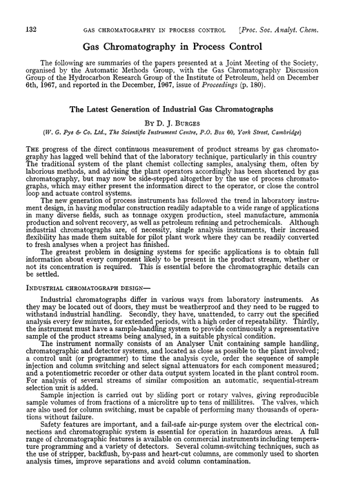 Gas chromatography in process control Proceedings of the Society for
