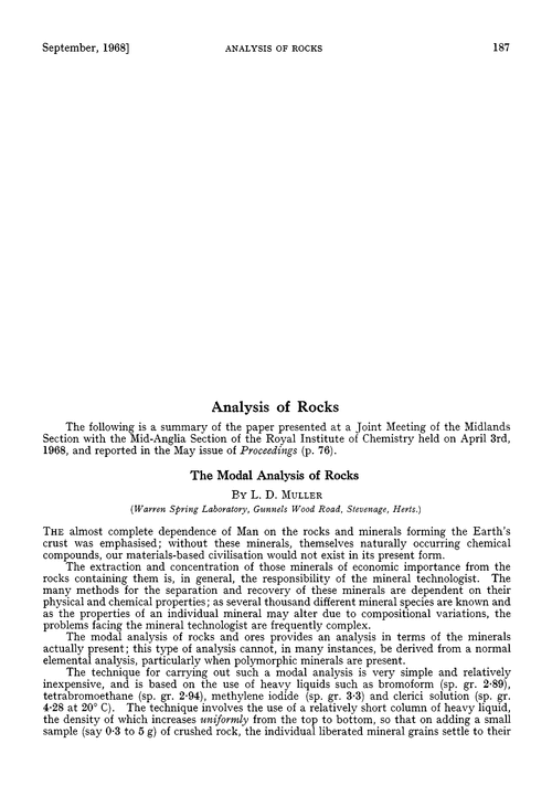 Analysis of rocks. The modal analysis of rocks