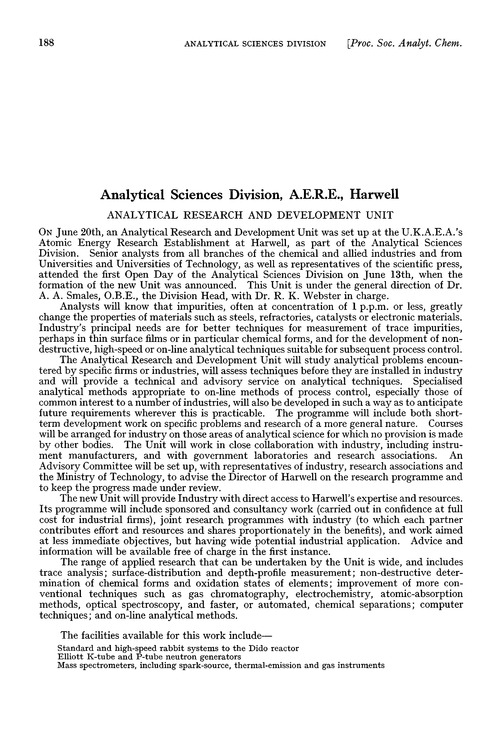 Analytical Sciences Division, A.E.R.E., Harwell
