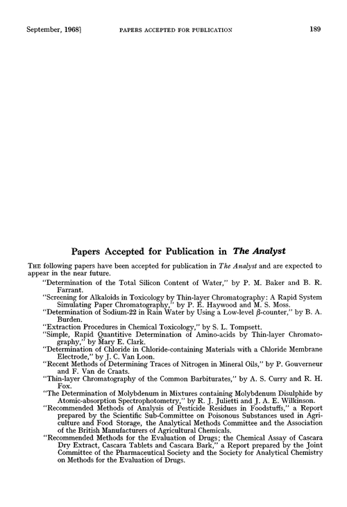 Papers accepted for publication in The Analyst