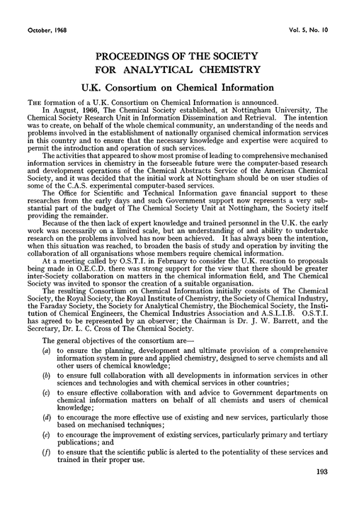U.K. Consortium on Chemical Information