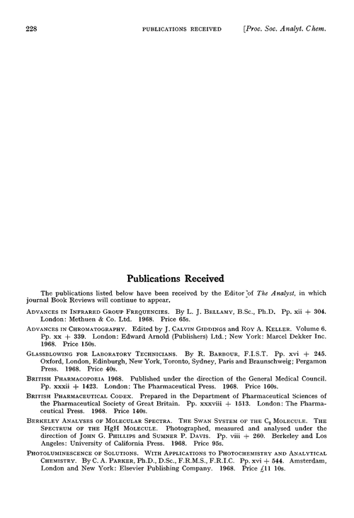 Publications received