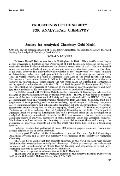 Society for Analytical Chemistry Gold Medal