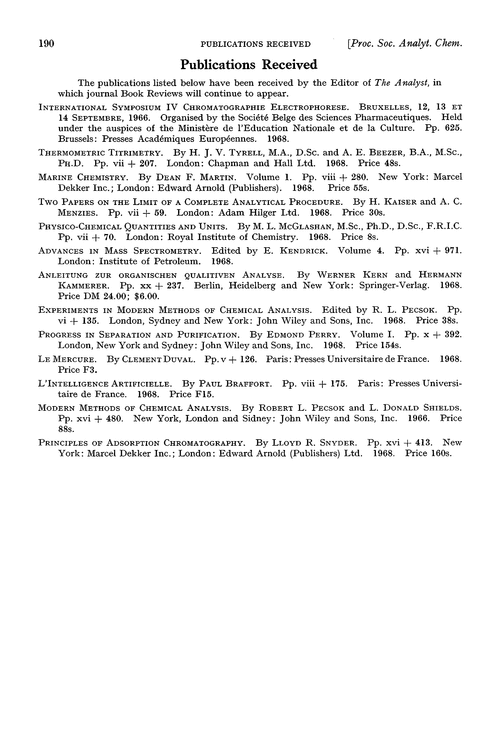 Publications received