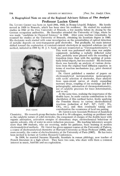 A biographical note on one of the Regional Advisory Editors of The Analyst