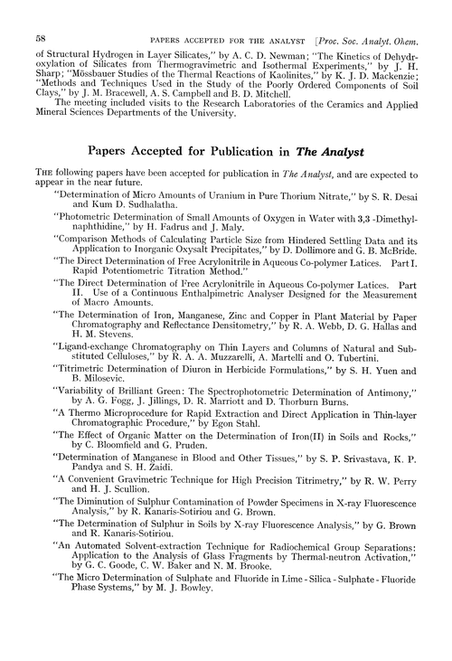 Papers accepted for publication in The Analyst