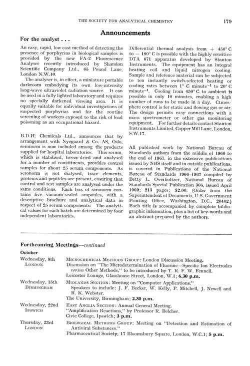 Announcements Proceedings of the Society for Analytical Chemistry