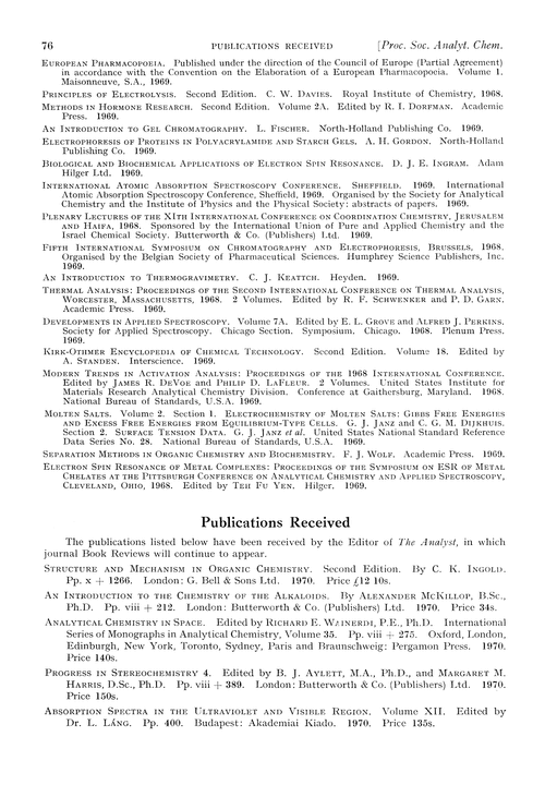 Publications received