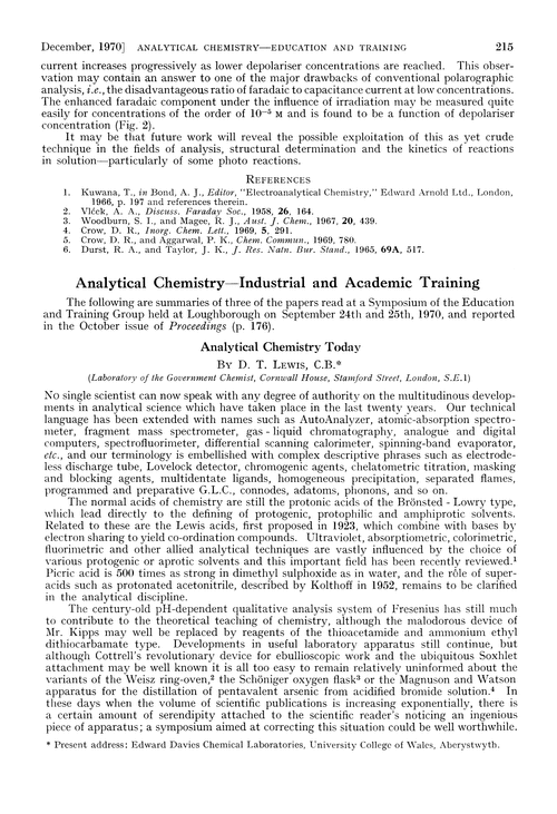 Analytical Chemistry—Industrial and Academic Training