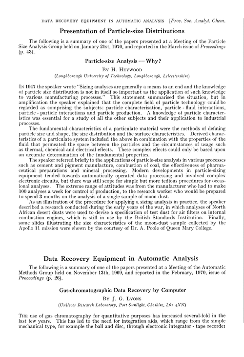 Data recovery equipment in automatic analysis