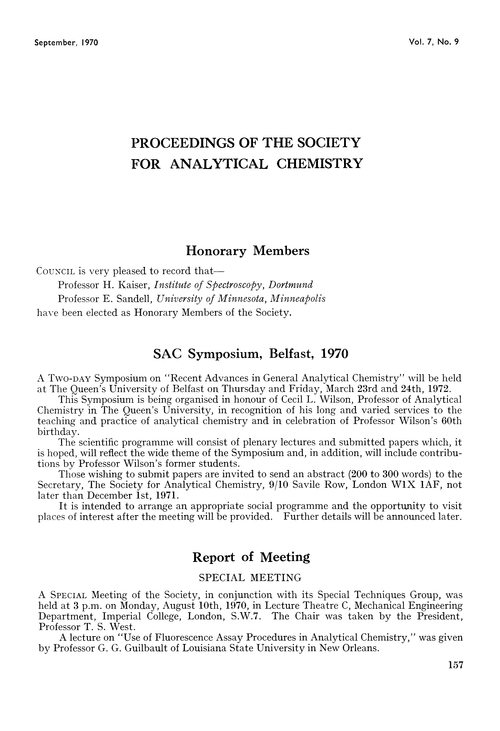 SAC Symposium, Belfast, 1970