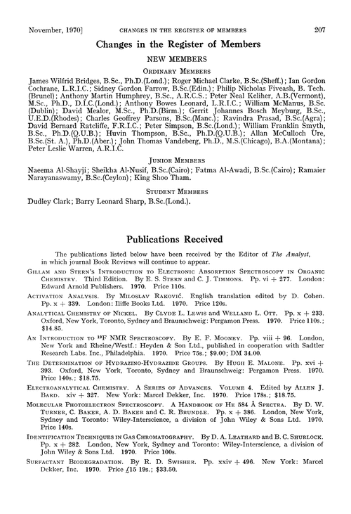 Publications received