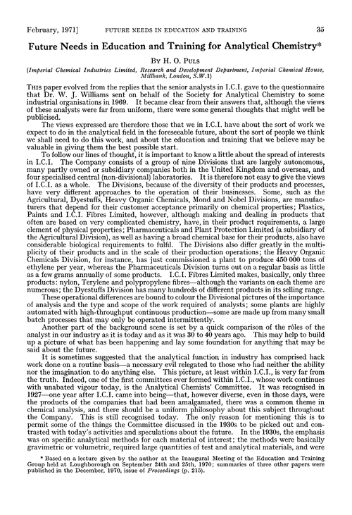 Future needs in education and training for Analytical Chemistry