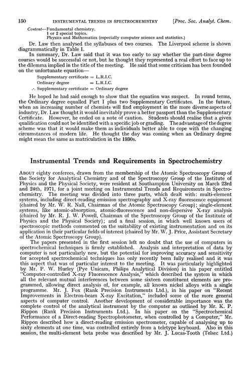 Instrumental trends and requirements in spectrochemistry
