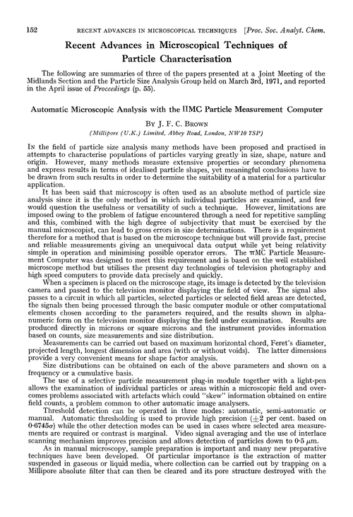 Recent advances in microscopical techniques of particle characterisation